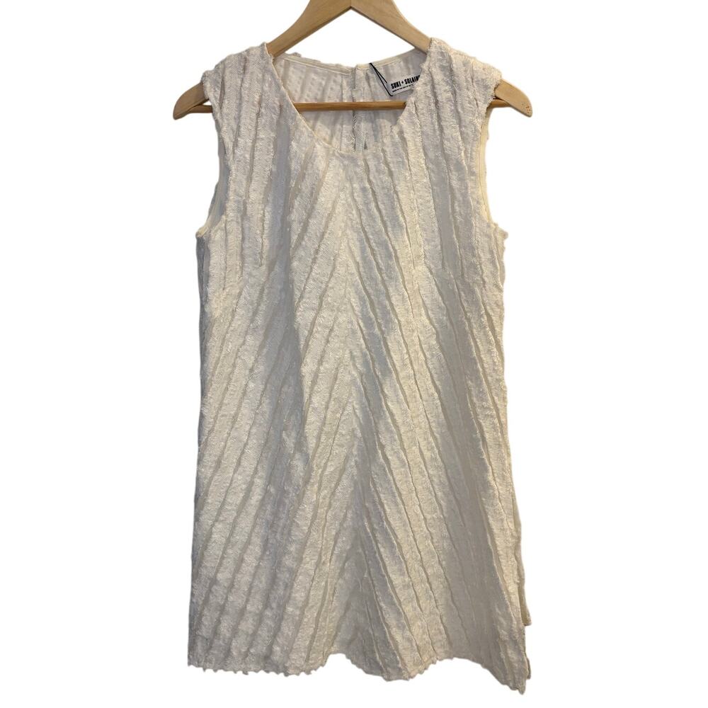 Suki + Solaine Size Small White Striped Textured Mini Dress Tunic NEW